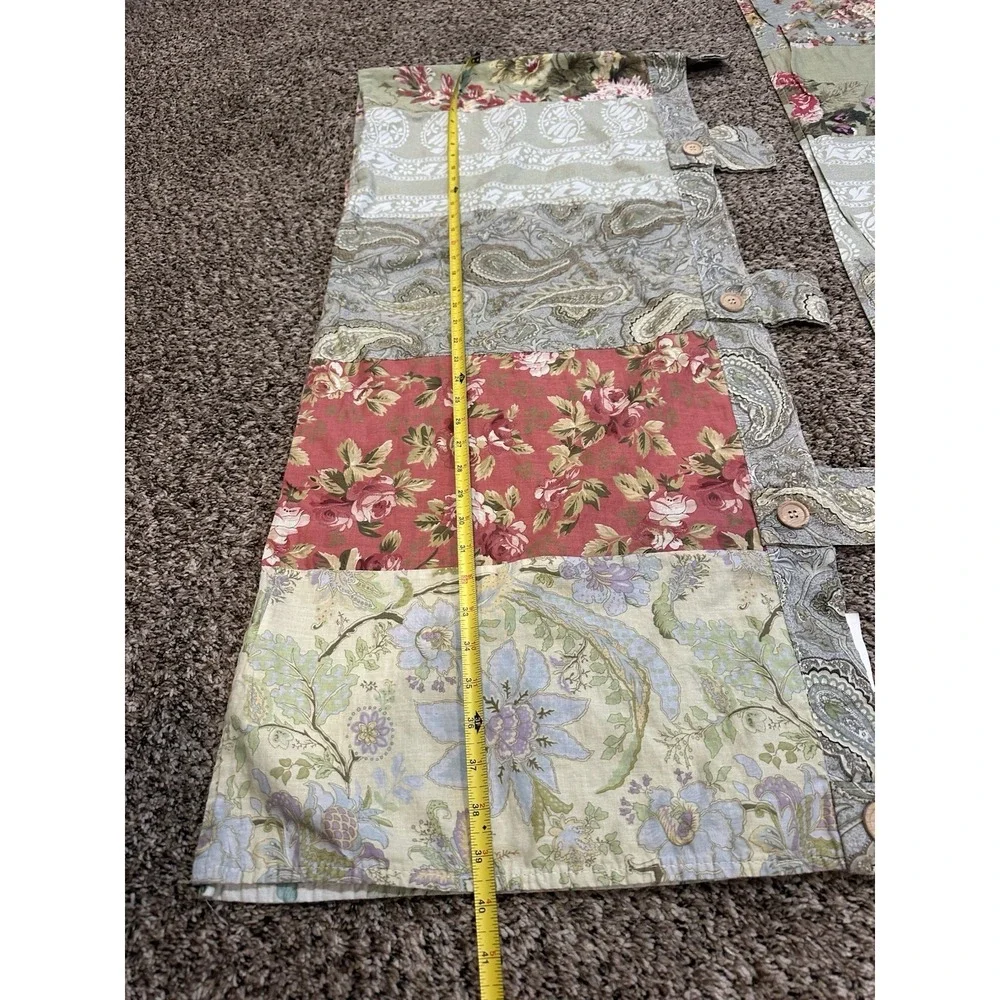 2 Vintage Patchwork Floral Tab Top Valance Pair Cottagecore Farmhouse Country